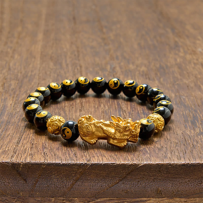 Buddha Stones Black Onyx Copper Pi Xiu Beads Wealth Bracelet - image 3