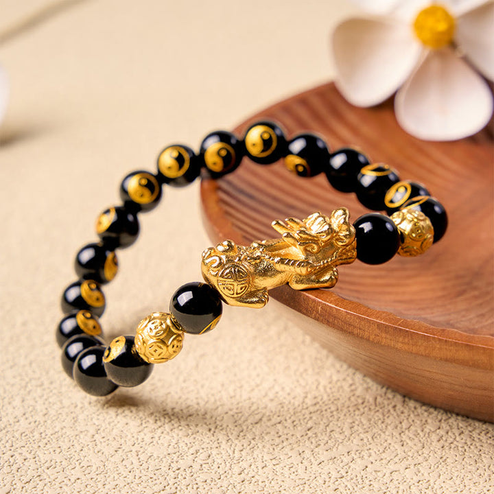 Buddha Stones Black Onyx Copper Pi Xiu Beads Wealth Bracelet - image 1