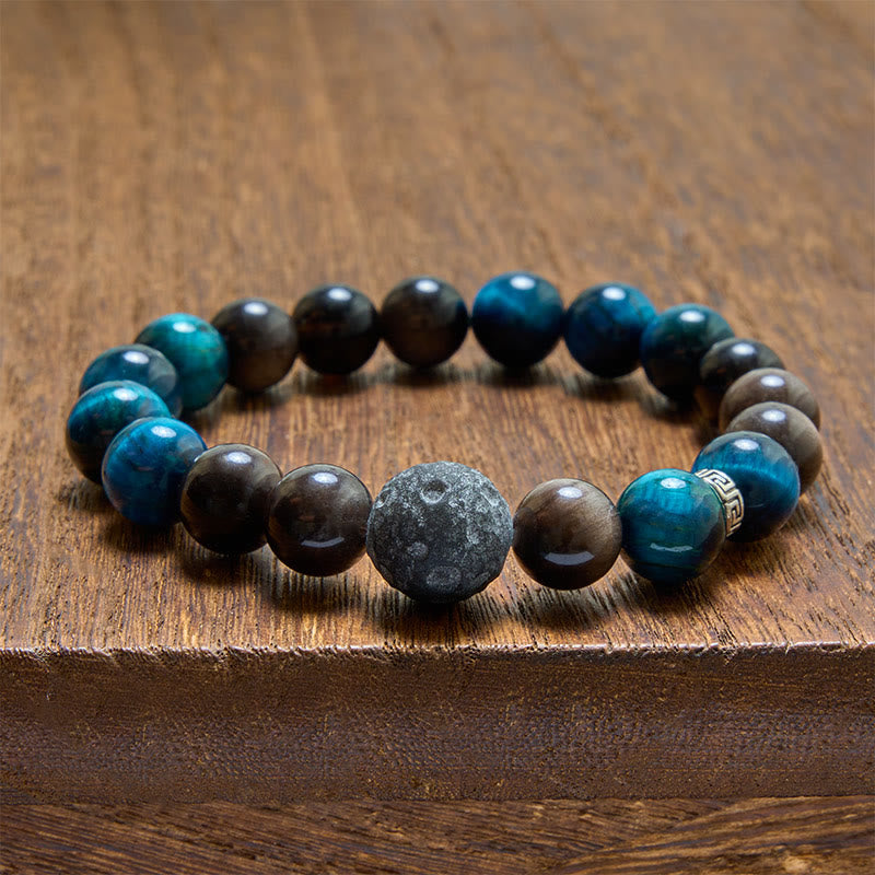 Buddha Stones Blue Tiger Eye Silver Sheen Obsidian Couple Positive Bracelet - image 3