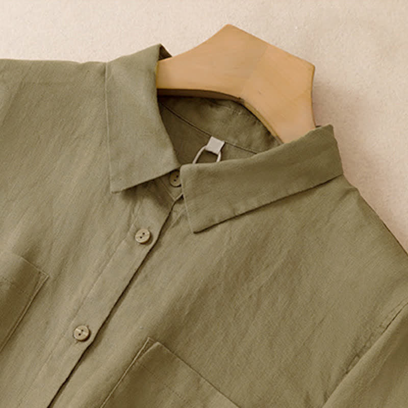 Buddha Stones Spring Fall Casual Minimalist Button-Up Solid Women's Long Sleeve Shirts With Patch Pockets - image 2