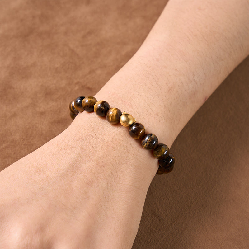 Buddha Stones Tiger Eye Cat Head Copper Strength Bracelet - image 8