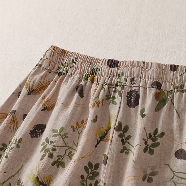 Buddha Stones Spring Summer Casual Boho Drawstring Floral Leaves Cropped Pants Women's Harem Pants With Pockets - image 2