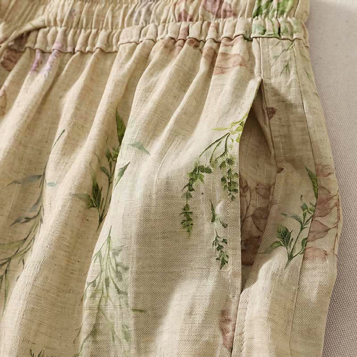 Buddha Stones Spring Summer Casual Boho Drawstring Floral Leaves Cropped Pants Women's Harem Pants With Pockets - image 8