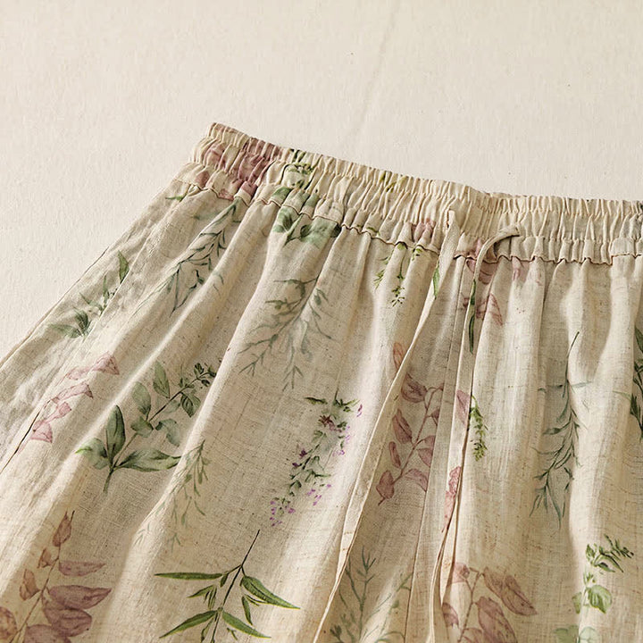 Buddha Stones Spring Summer Casual Boho Drawstring Floral Leaves Cropped Pants Women's Harem Pants With Pockets - image 7