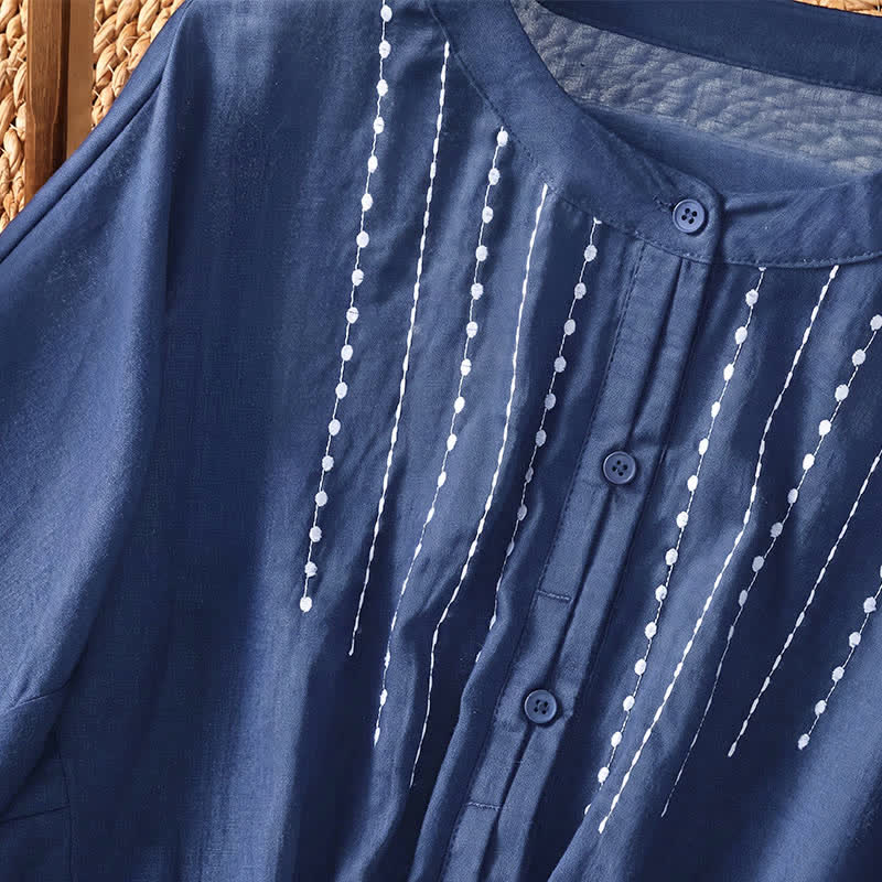 Buddha Stones Summer Casual Boho Button-Up Drawstring Solid Flared Hem Women's Short Sleeve Shirts - image 4