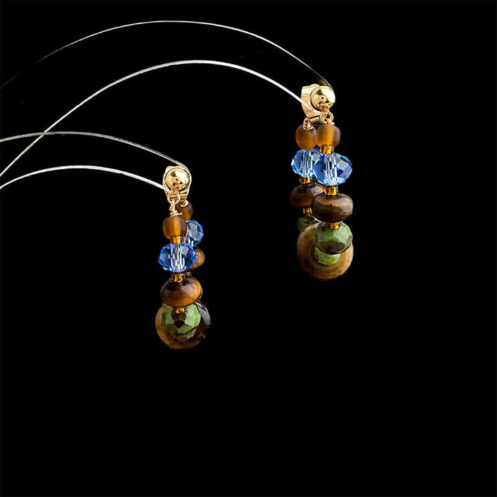 Buddha Stones Tiger Eye Blue Spot Jasper Liuli Beaded Protection Earrings - image 4