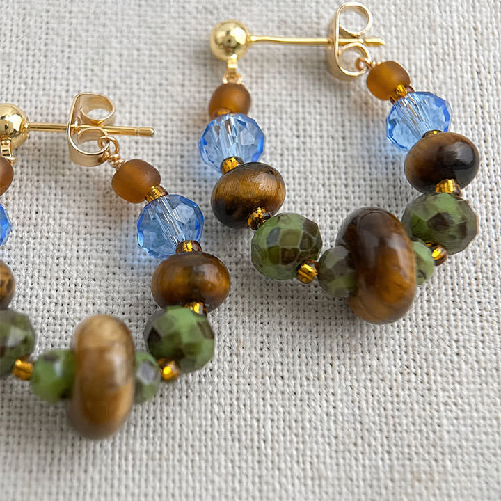 Buddha Stones Tiger Eye Blue Spot Jasper Liuli Beaded Protection Earrings - image 3