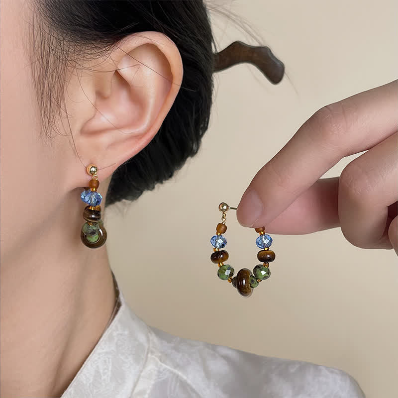 Buddha Stones Tiger Eye Blue Spot Jasper Liuli Beaded Protection Earrings - image 7