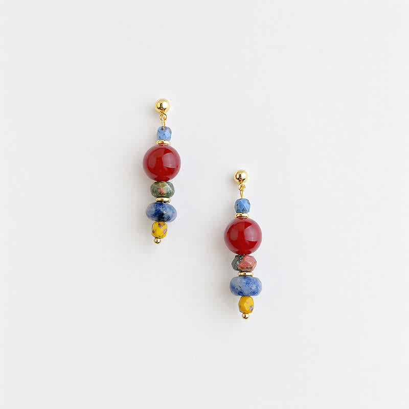 Buddha Stones Red Agate Unakite Blue Spot Jasper Confidence Drop Earrings - image 1