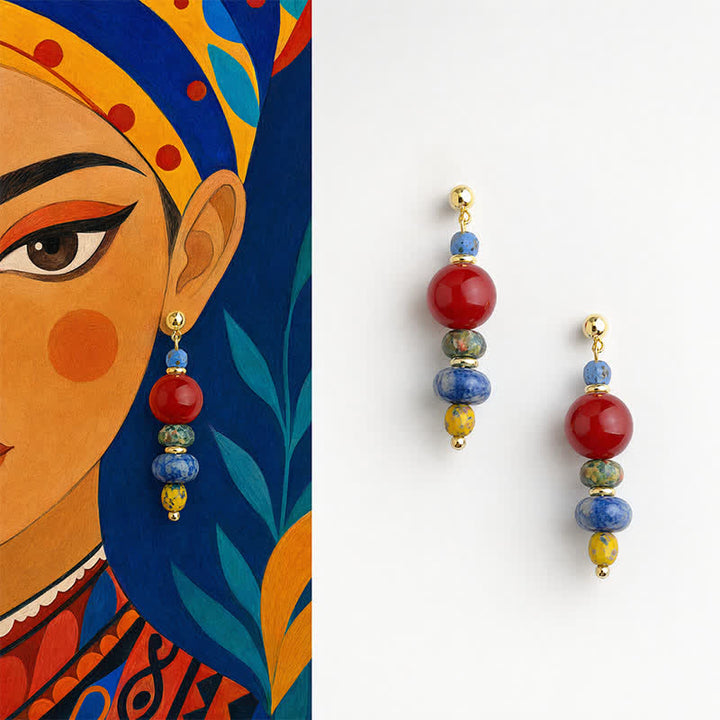 Buddha Stones Red Agate Unakite Blue Spot Jasper Confidence Drop Earrings - Red Agate(Copper Posts) - image 0