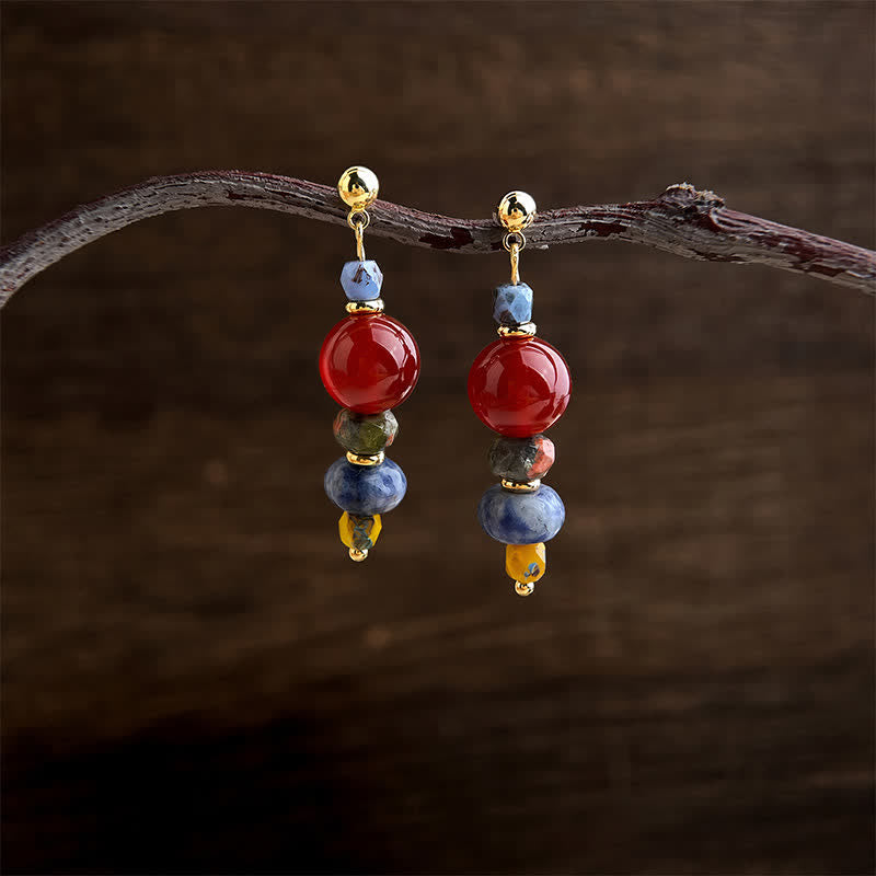 Buddha Stones Red Agate Unakite Blue Spot Jasper Confidence Drop Earrings - image 2