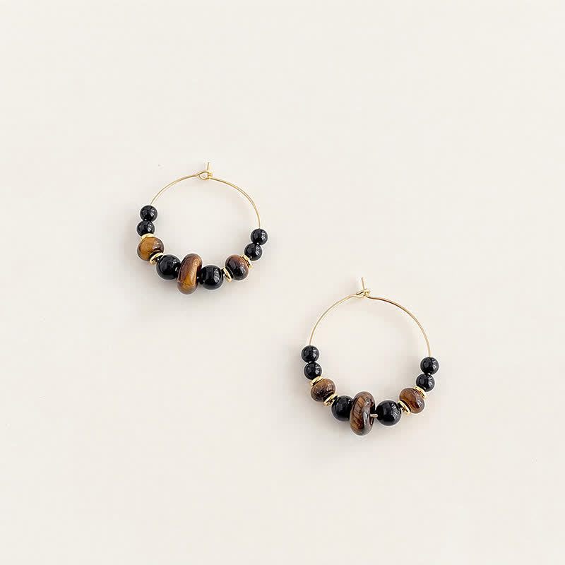 Buddha Stones Black Onyx Tiger Eye Protection Hoop Earrings - image 1