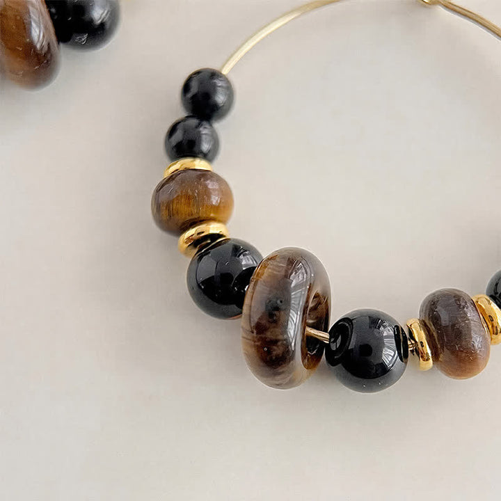 Buddha Stones Black Onyx Tiger Eye Protection Hoop Earrings - image 2