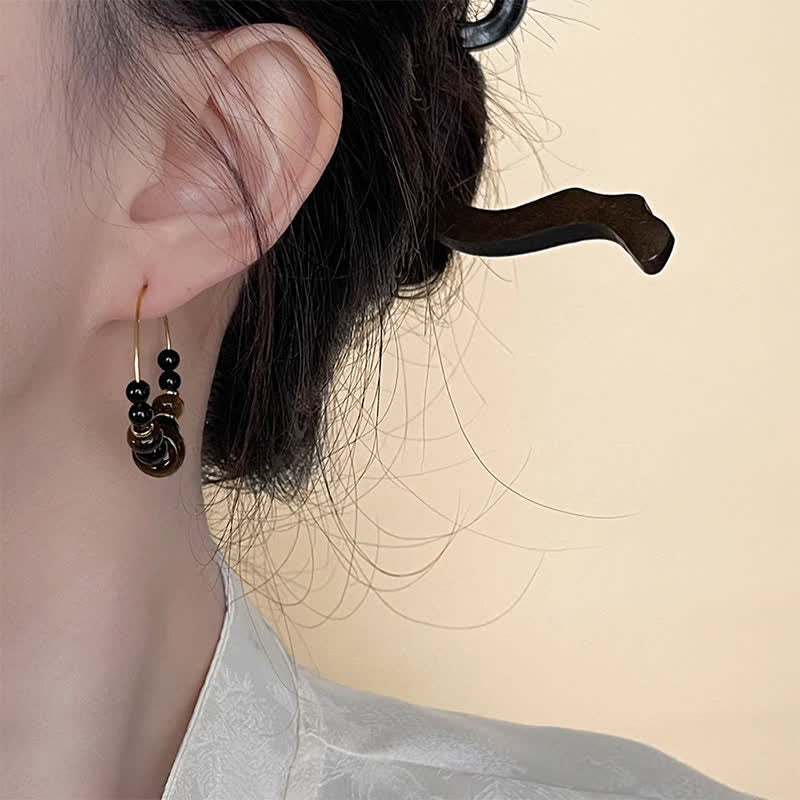 Buddha Stones Black Onyx Tiger Eye Protection Hoop Earrings - image 3