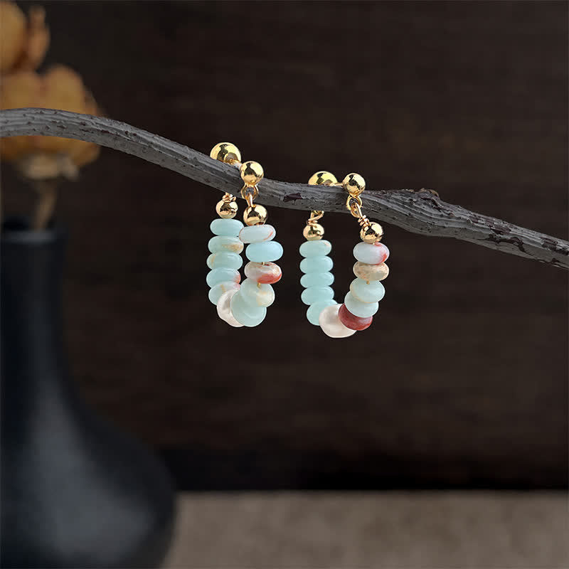 Buddha Stones Shoushan Stone Pearl Beaded Hoop Positive Earrings - image 2