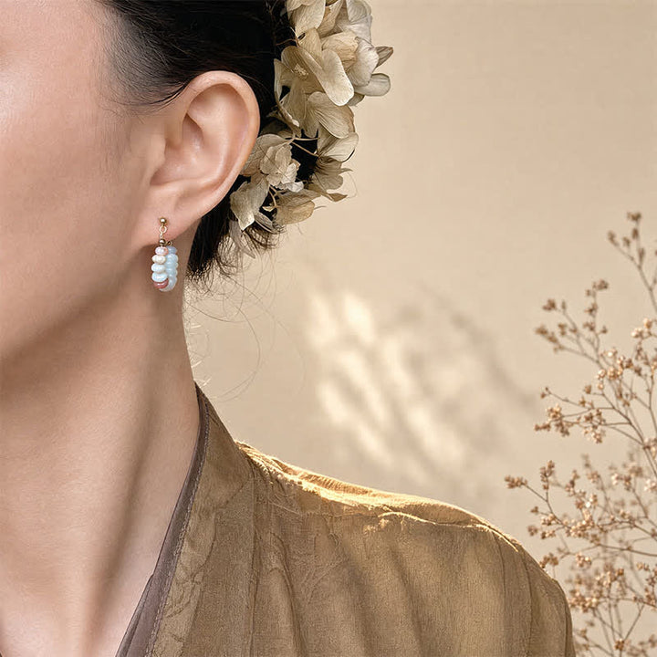 Buddha Stones Shoushan Stone Pearl Beaded Hoop Positive Earrings - image 4