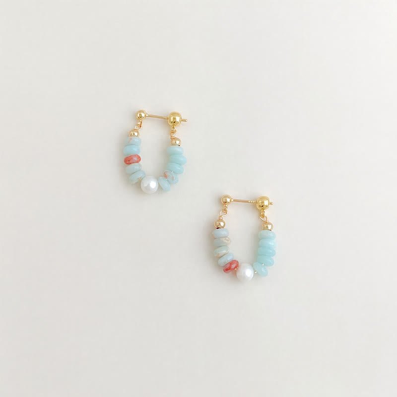 Buddha Stones Shoushan Stone Pearl Beaded Hoop Positive Earrings - image 1