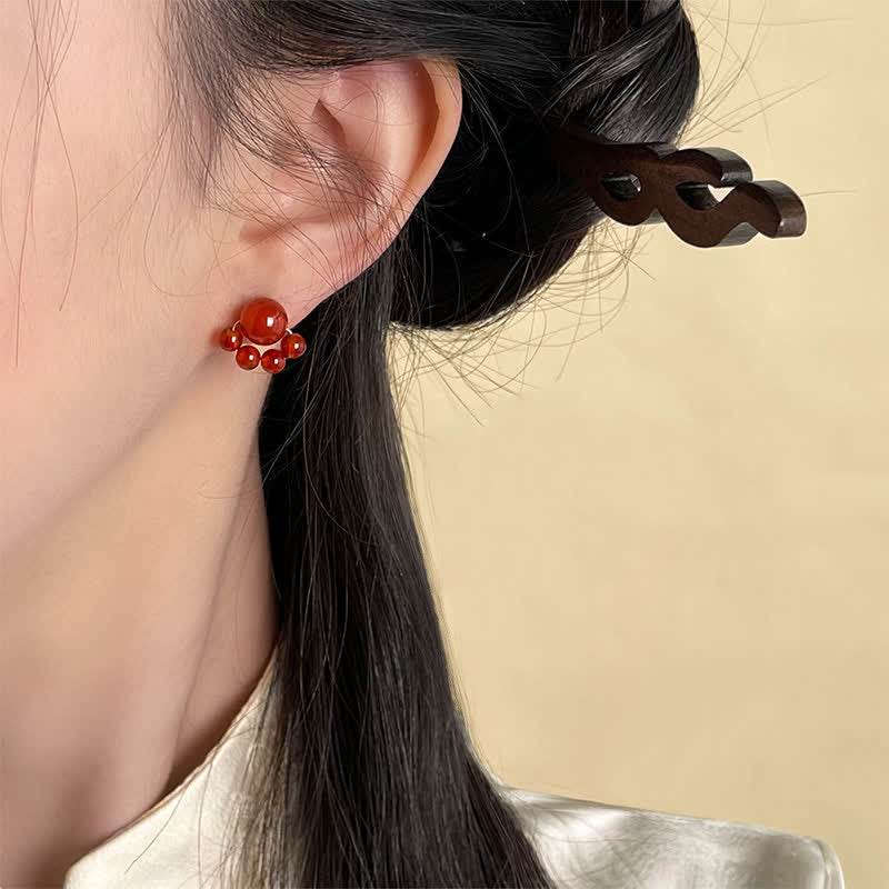 Buddha Stones Red Agate Handmade Cat Paw Design Confidence Earrings - image 3