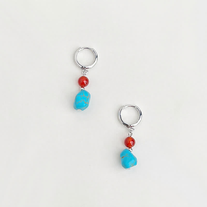 Buddha Stones Turquoise Red Agate Purification Hoop Earrings - image 1