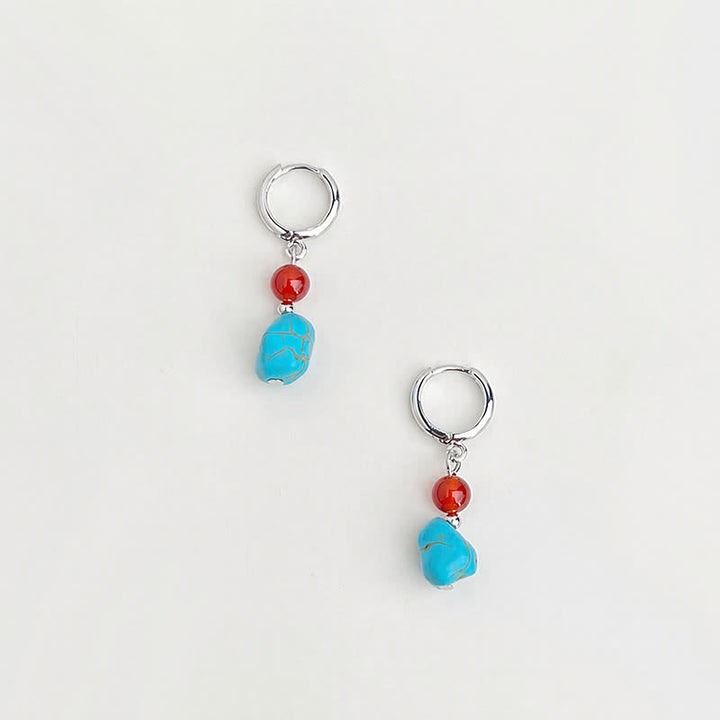 Buddha Stones Turquoise Red Agate Purification Hoop Earrings - image 1