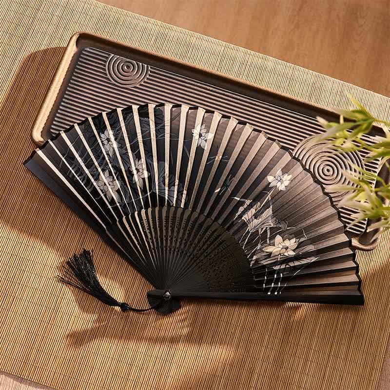 Buddha Stones Lotus Leaves Dragonfly Purity Bamboo Folding Fan 21 cm - image 4