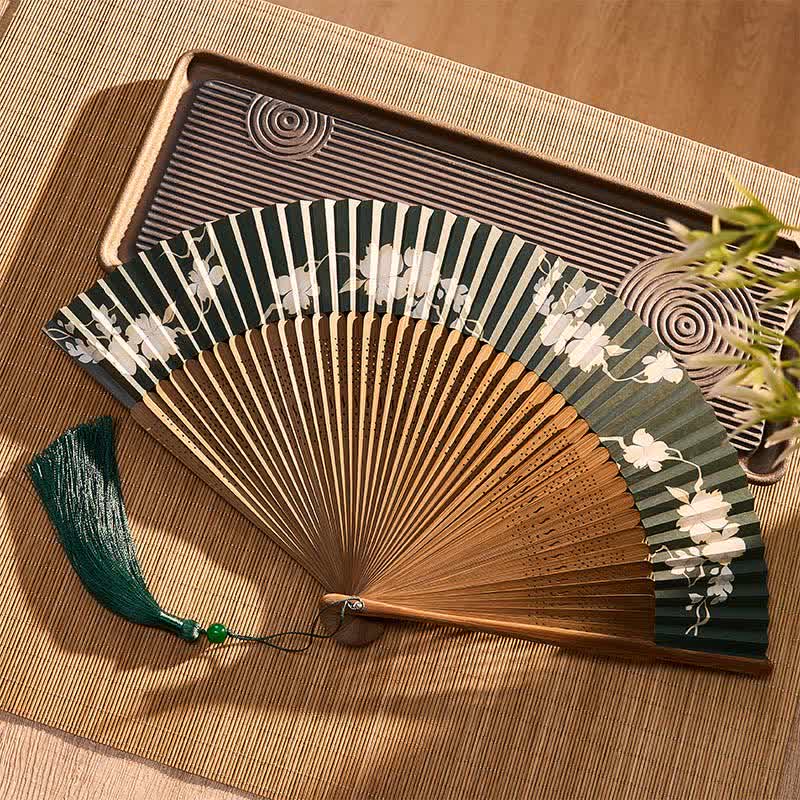 Buddha Stones Retro Flower Paper Folding Fan 22.5 cm - image 5