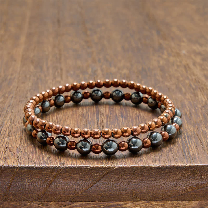 Buddha Stones 2-Piece Set Hematite Grounding Minimalist Round Bead Bracelet - 2-Piece Set(Wrist Circumference:  5.5–5.9 in/14–15 cm) - image 0