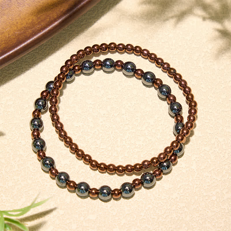 Buddha Stones 2-Piece Set Hematite Grounding Minimalist Round Bead Bracelet - image 2
