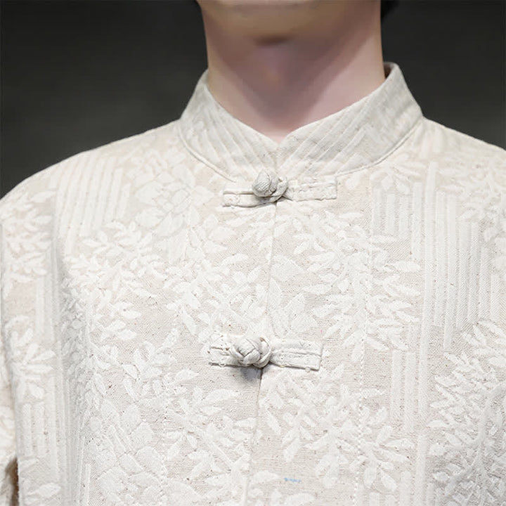 Buddha Stones Fall Tang Style Vintage Frog Button Floral Men's Long Sleeve Shirts - image 33