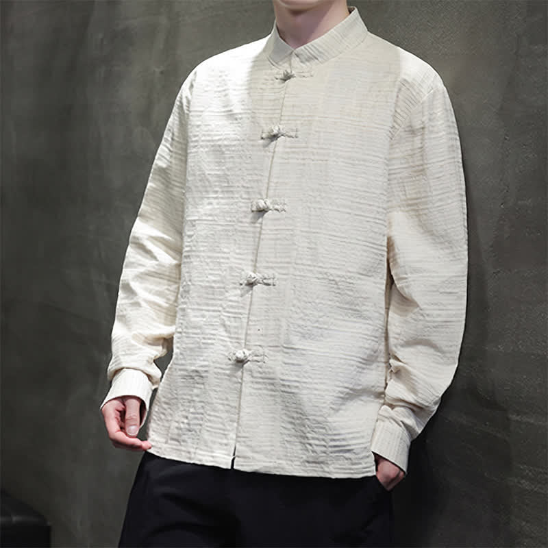 Buddha Stones Fall Tang Style Vintage Frog Button Floral Men's Long Sleeve Shirts - image 15