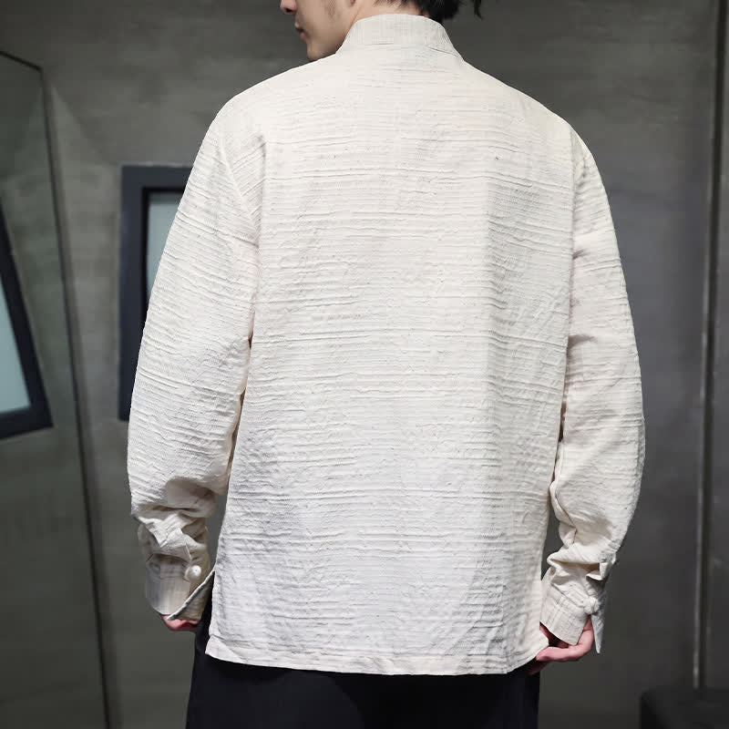 Buddha Stones Fall Tang Style Vintage Frog Button Floral Men's Long Sleeve Shirts - image 19