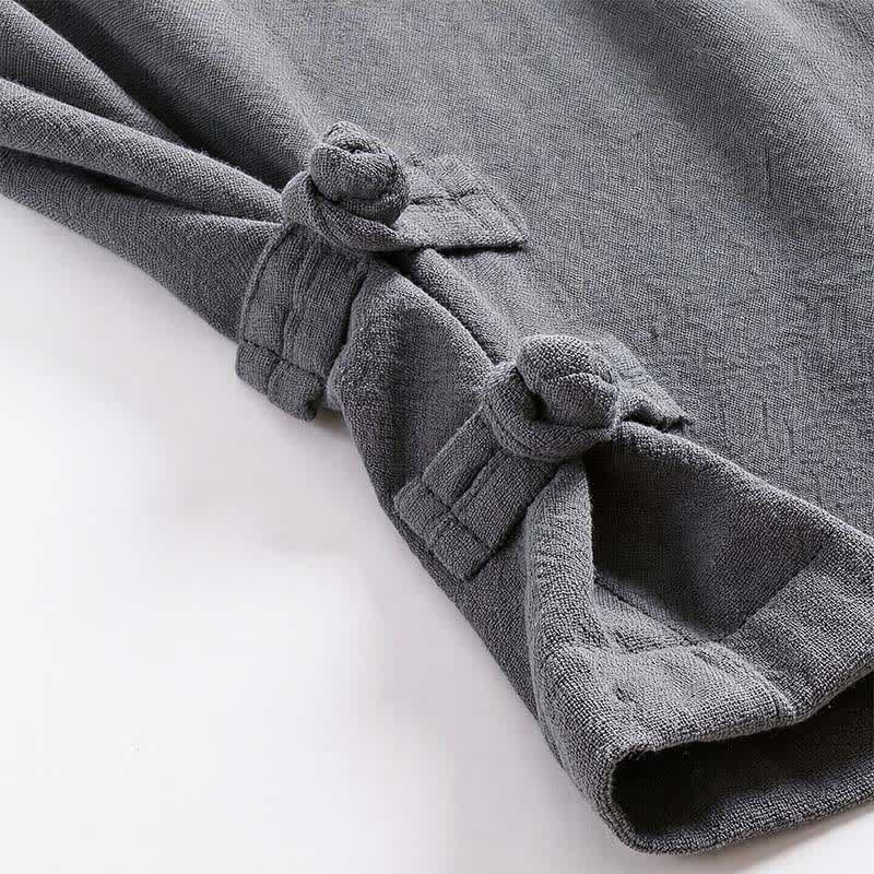 Buddha Stones 2Pcs Spring Fall Casual Drawstring Solid Ramie Long Sleeve Shirt Pants Men's Meditation Cloth With Pockets - image 9