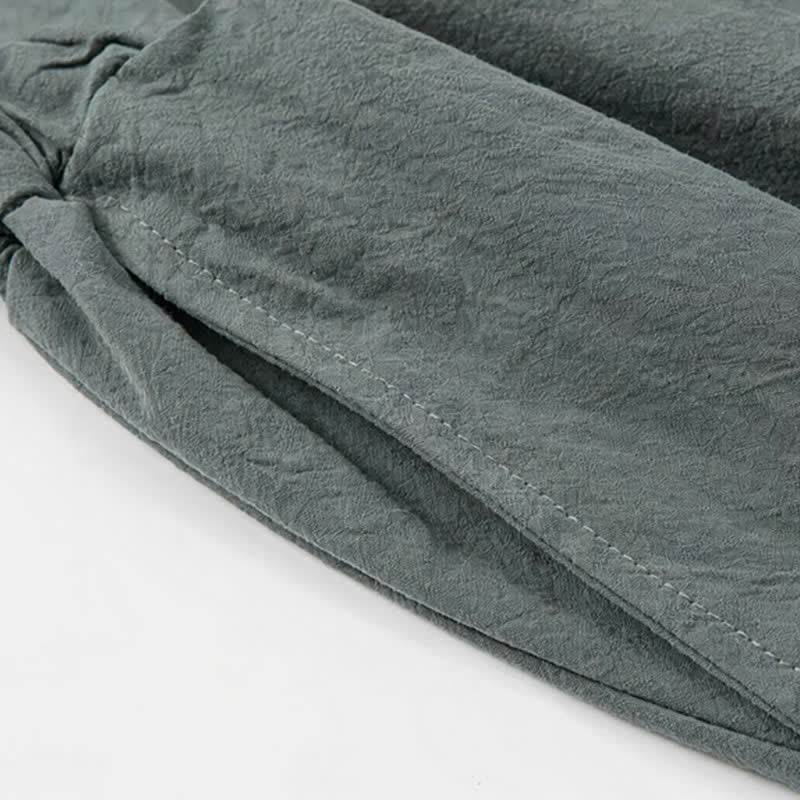 Buddha Stones 2Pcs Spring Summer Tang Style Mandarin Collar Elbow-Length Sleeve Solid Shirt Pants Cotton Men's Meditation Cloth With Pockets - image 11