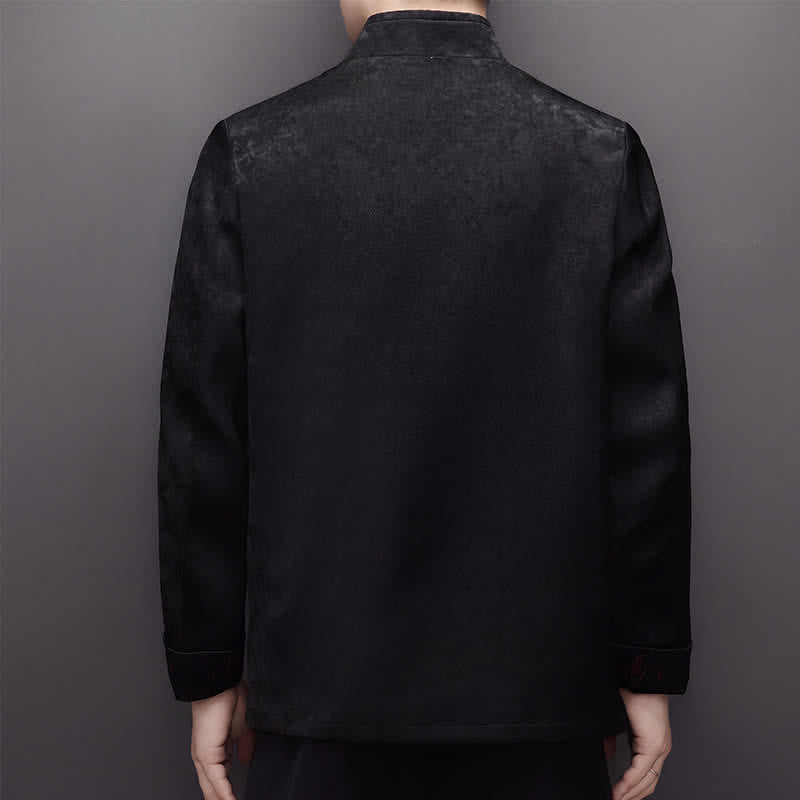 Buddha Stones 2Pcs Fall Winter Tang Style Elegant Frog Button Mandarin Collar Abstract Jacket Pants Men's Meditation Cloth With Pocket - image 16