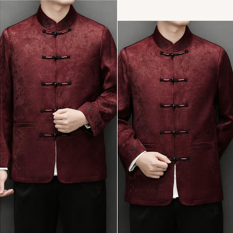 Buddha Stones 2Pcs Fall Winter Tang Style Elegant Frog Button Mandarin Collar Abstract Jacket Pants Men's Meditation Cloth With Pocket - image 9