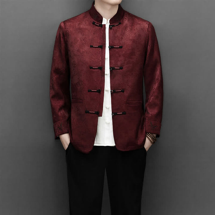 Buddha Stones 2Pcs Fall Winter Tang Style Elegant Frog Button Mandarin Collar Abstract Jacket Pants Men's Meditation Cloth With Pocket - image 7
