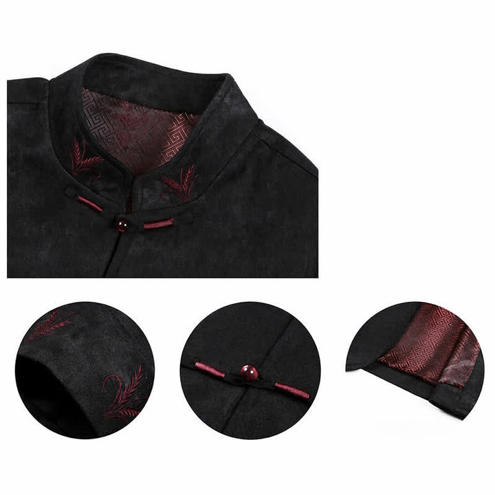 Buddha Stones 2Pcs Fall Winter Tang Style Elegant Frog Button Mandarin Collar Abstract Jacket Pants Men's Meditation Cloth With Pocket - image 27