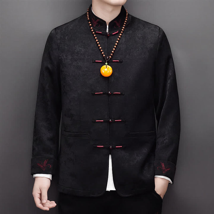 Buddha Stones 2Pcs Fall Winter Tang Style Elegant Frog Button Mandarin Collar Abstract Jacket Pants Men's Meditation Cloth With Pocket - image 17