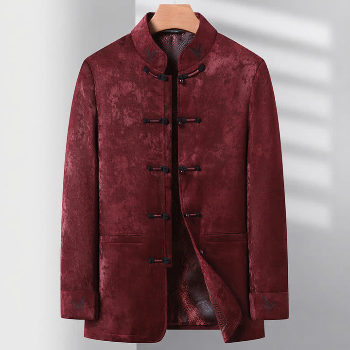 Buddha Stones 2Pcs Fall Winter Tang Style Elegant Frog Button Mandarin Collar Abstract Jacket Pants Men's Meditation Cloth With Pocket - image 10