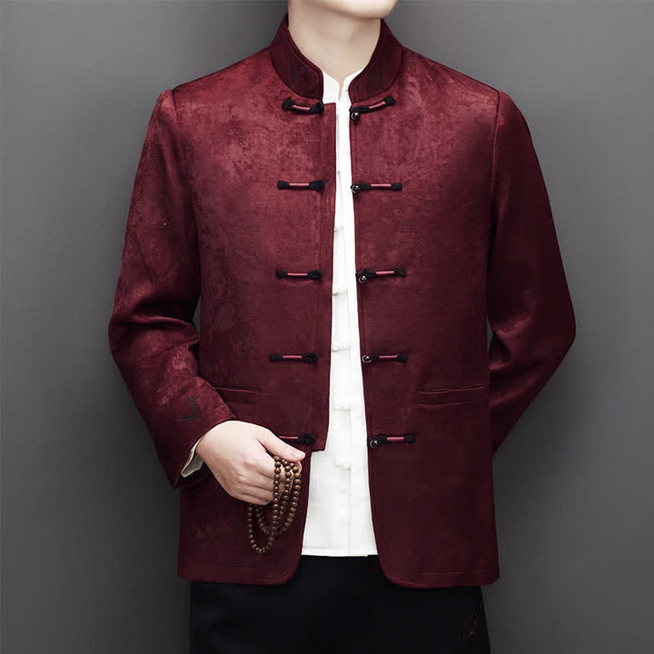 Buddha Stones 2Pcs Fall Winter Tang Style Elegant Frog Button Mandarin Collar Abstract Jacket Pants Men's Meditation Cloth With Pocket - image 6