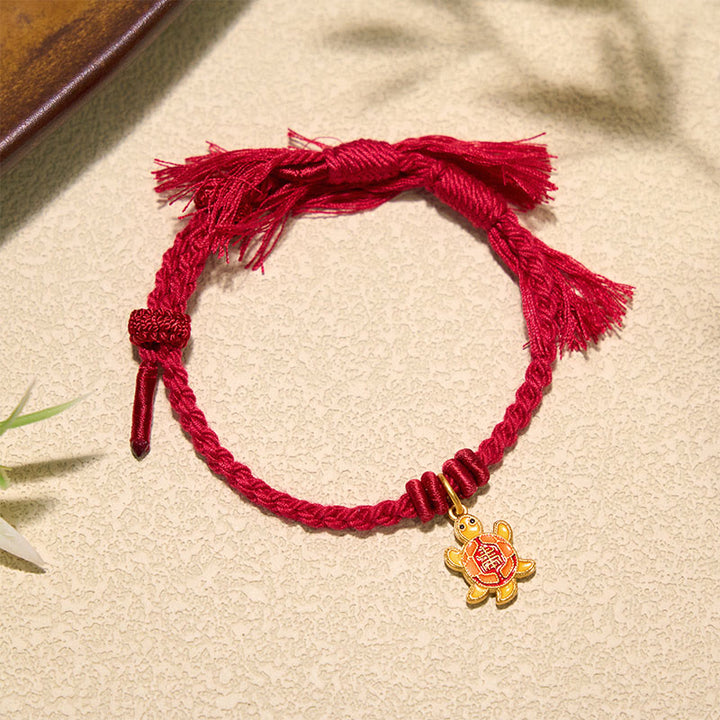 Buddha Stones Turtle Charm Gold Plated Copper Red String Balance Tibet Bracelet - image 14