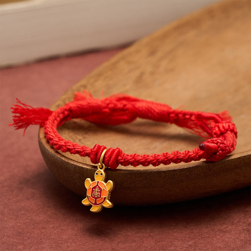 Buddha Stones Turtle Charm Gold Plated Copper Red String Balance Tibet Bracelet - image 1
