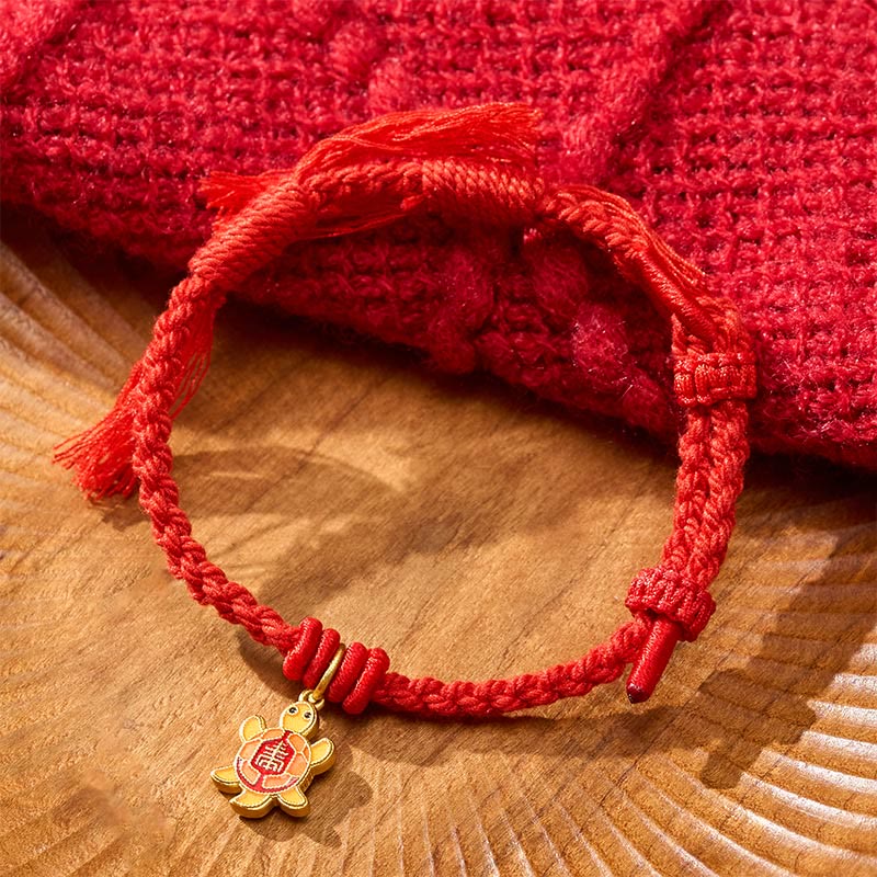 Buddha Stones Turtle Charm Gold Plated Copper Red String Balance Tibet Bracelet - Red(Wrist Circumference: 5.5–6.7 in/14–17 cm) - image 0