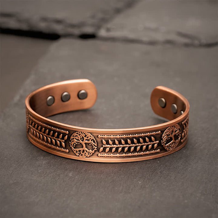 Buddha Stones Red Copper Tree of Life Unity Engraved Cuff Bracelet - Red Copper(Inner Diameter: Approx. 58 mm) - image 0