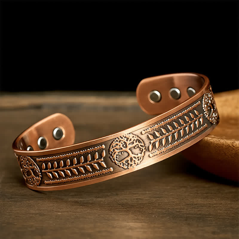 Buddha Stones Red Copper Tree of Life Unity Engraved Cuff Bracelet - image 1
