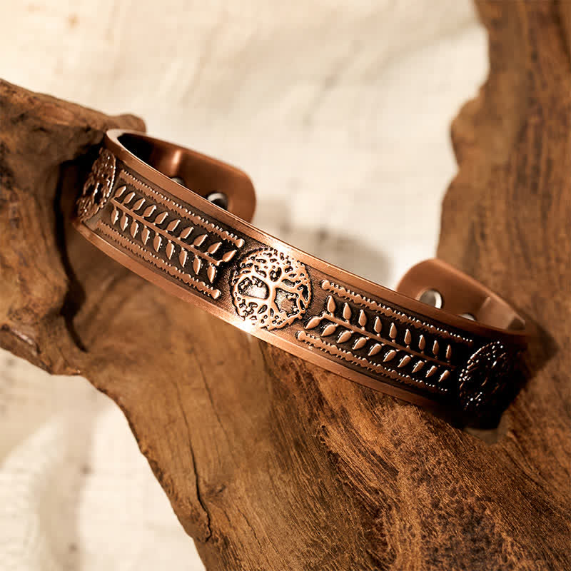 Buddha Stones Red Copper Tree of Life Unity Engraved Cuff Bracelet - image 2