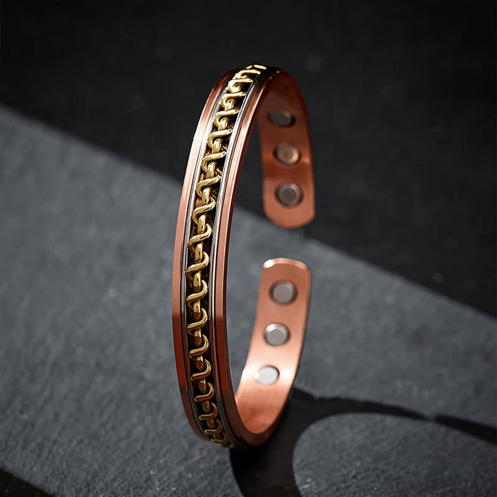 Buddha Stones Red Copper Interwoven Chain Design Grounding Cuff Bracelet Ring - image 4