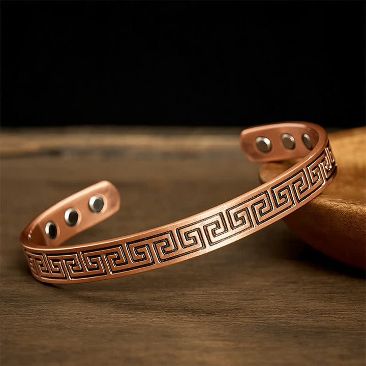 Buddha Stones Red Copper Grounding Greek Key Cuff Bracelet - image 1
