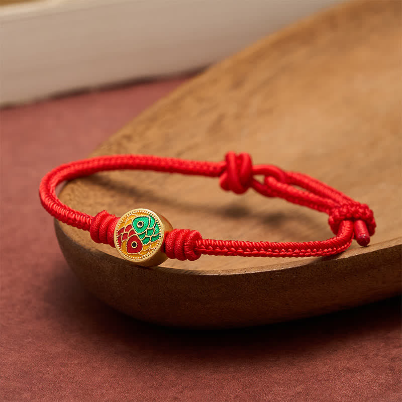 Buddha Stones Red String Double Koi Fish Auspicious Bracelet - image 1