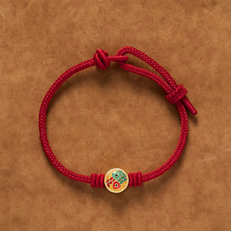Buddha Stones Red String Double Koi Fish Auspicious Bracelet - DarkRed - 6.7–7.5 in/17–19 cm - image 10